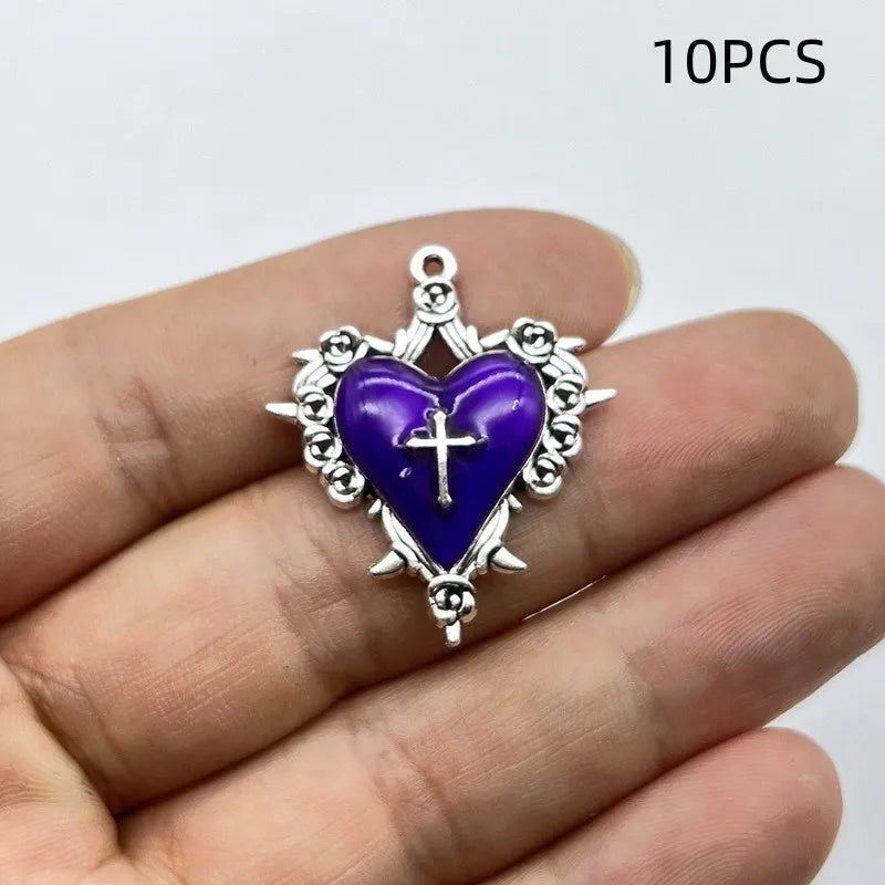 10/12PCS Retro Dark Style Personalized Thorn Rose Cross Pendant DIY Accessories Quick Pick Grocers